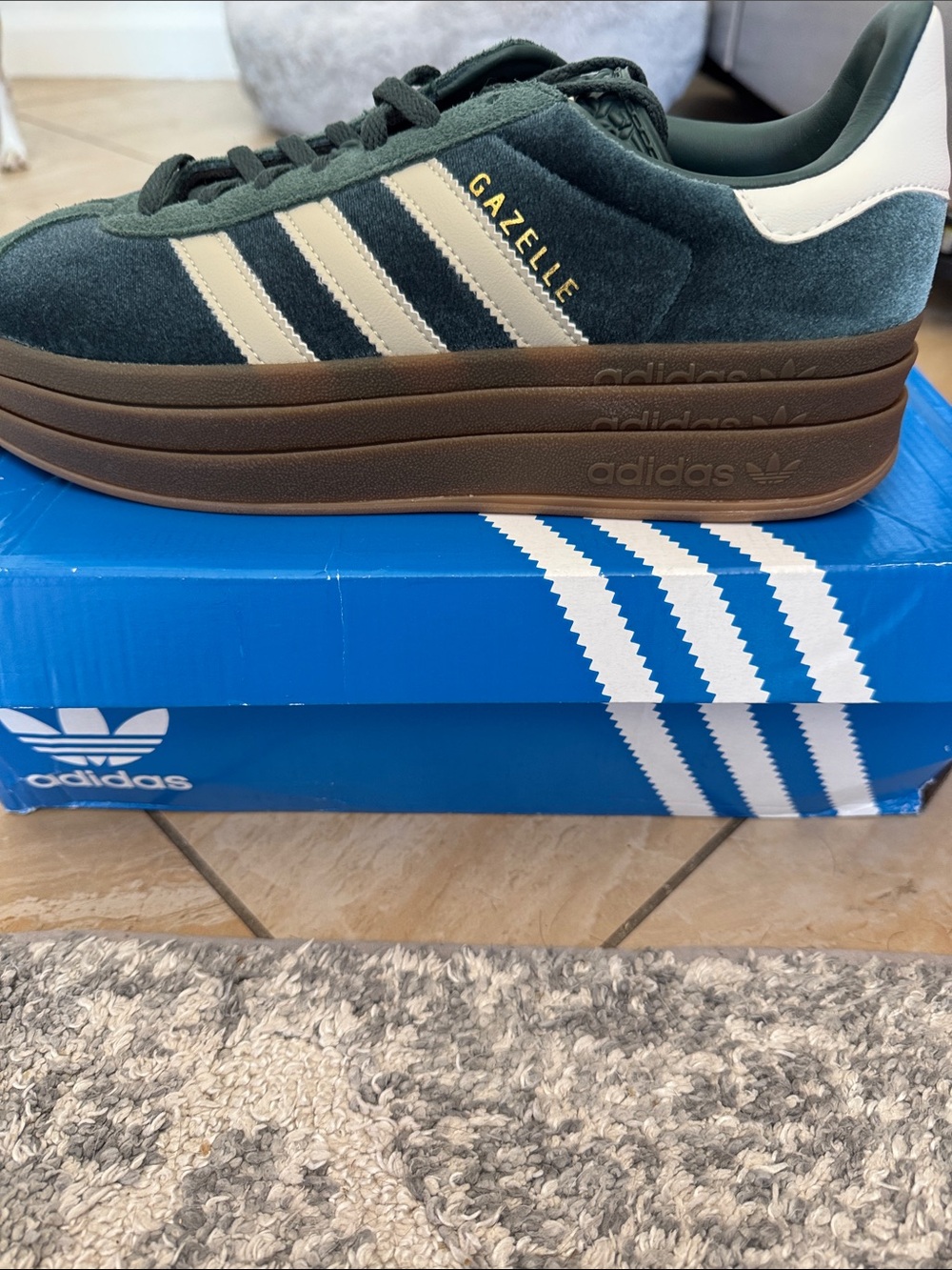 adidas Gazelle Platform Suede Sneakers - Dark Green, Cream & Brown